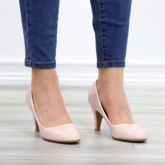 Dusty Rose Paten Slip On Kitten Low Heel Pumps - Picture 6 of 11